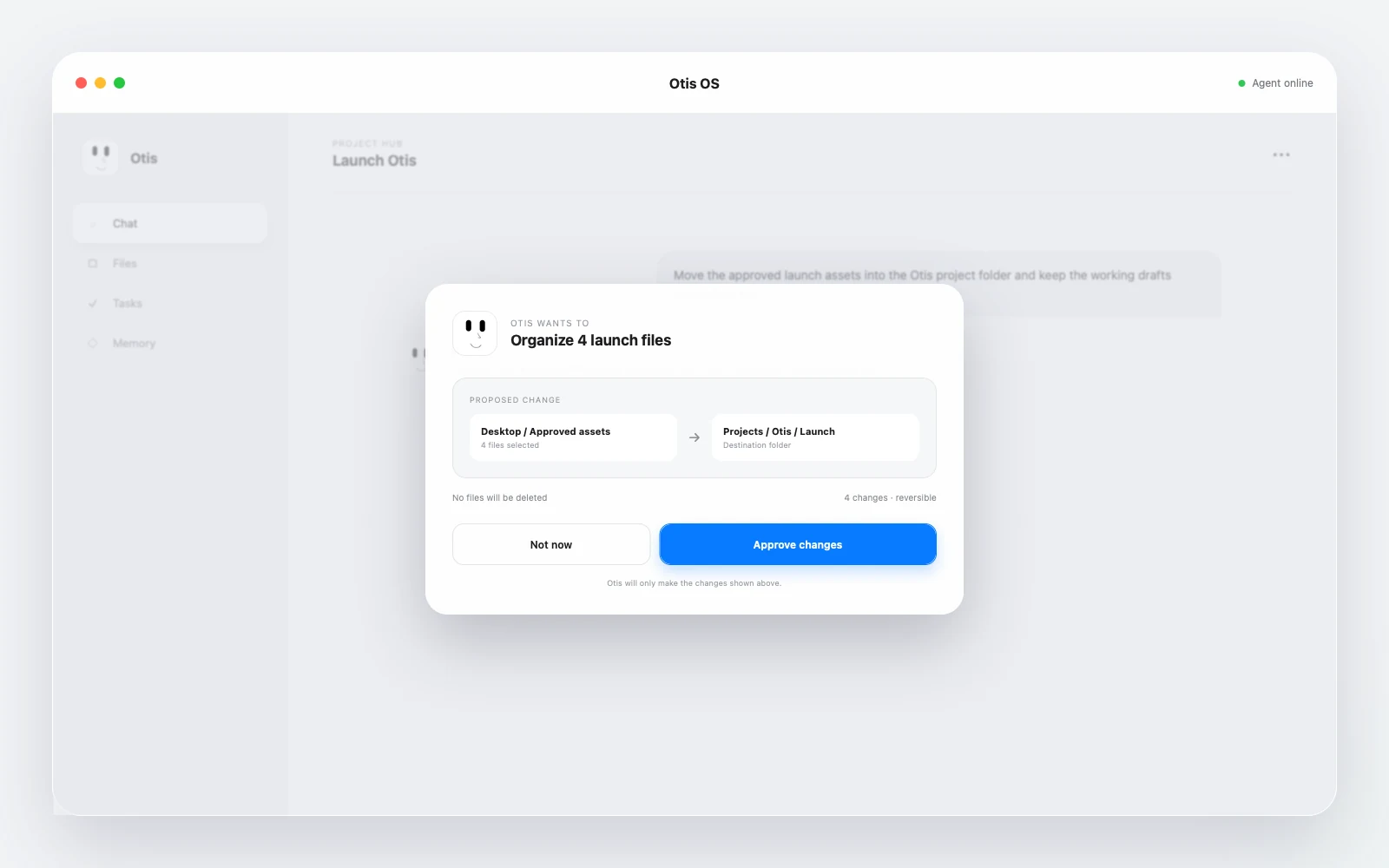 Otis asking permission before a desktop file action